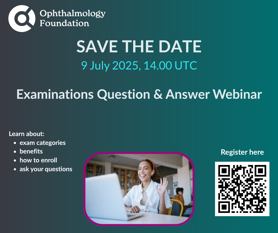 Ad for the examinations webinar with a QR code