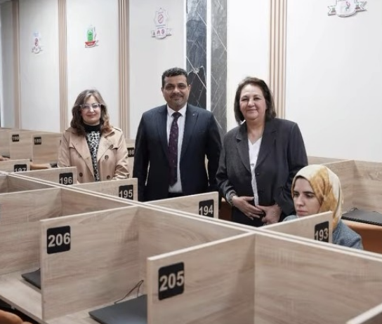 Group of people at an exam center